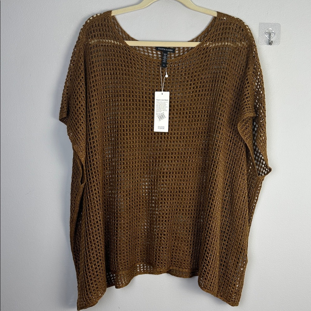 NEW Eileen Fisher Organic Linen Delave Bateau Neck Top 2X Boxy Fit Short Length - Picture 3 of 16